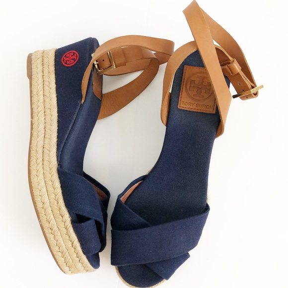 Tory Burch Shoes - TORY BURCH Navy espadrille open toe sandals shoes